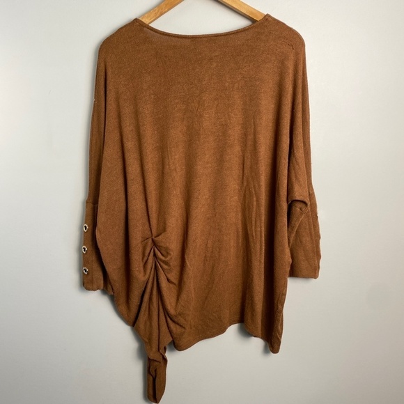 Frank Lyman‎ Montreal Women's Brown 3/4 Sleeve Sweater Asymmetric Ruched Side - Picture 6 of 15